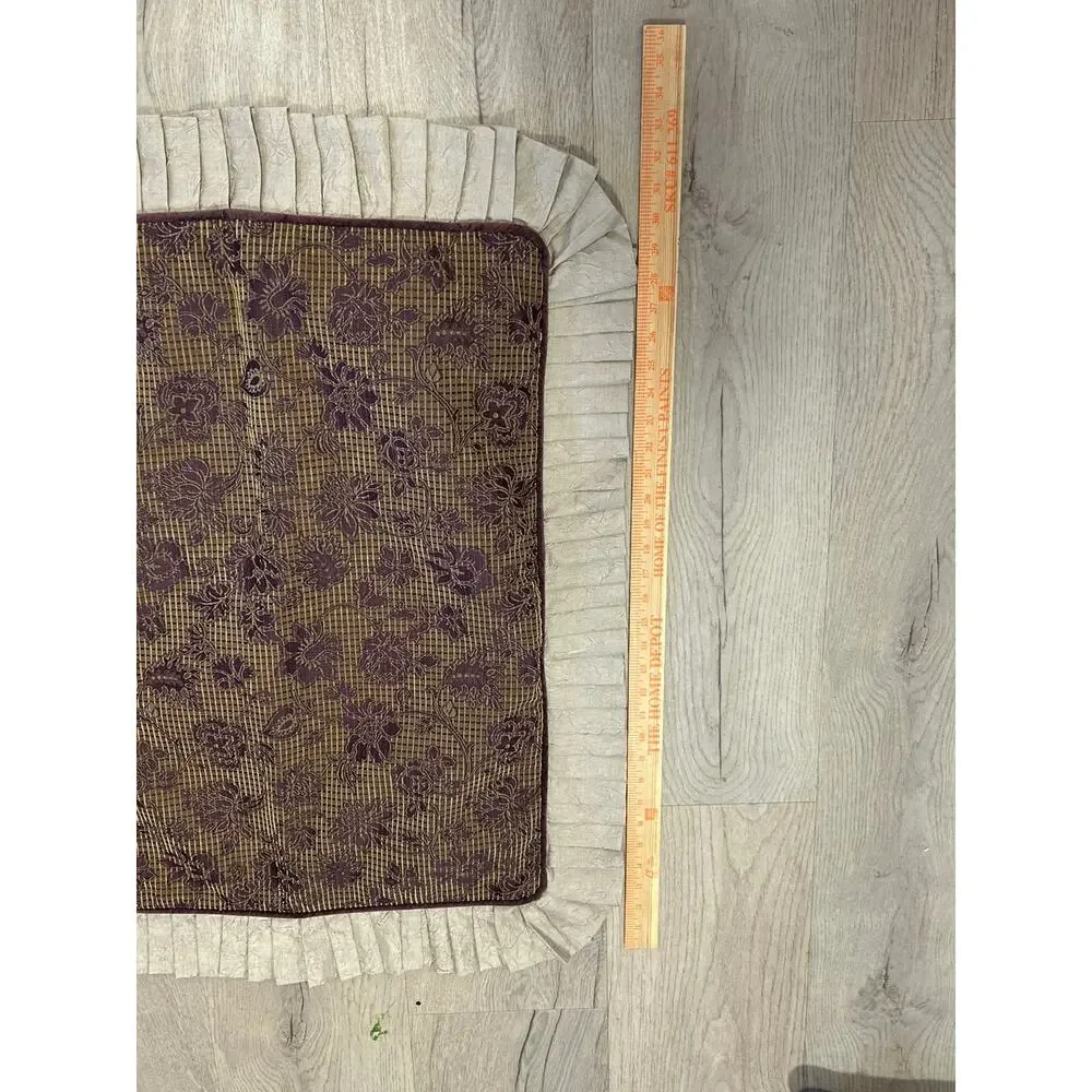 Purple Brown Floral Quilted Pillow Sham Pleated Ruffle Cottagecore Farmhouse
